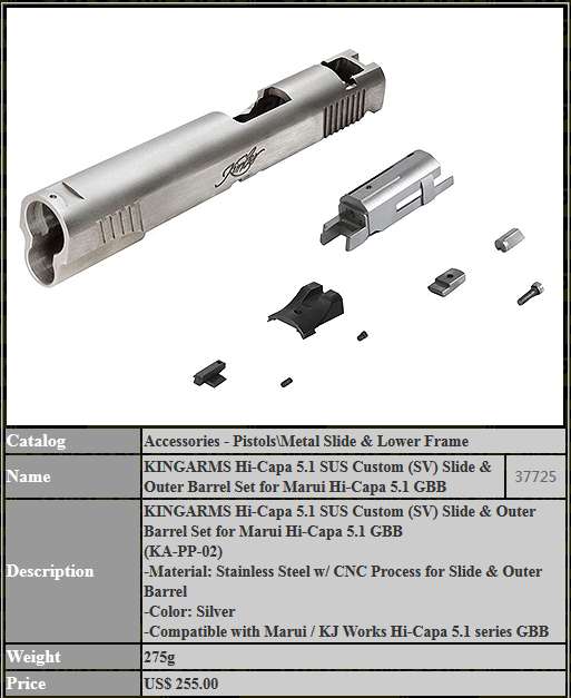 culasse slide hi-capa king arms steel acier